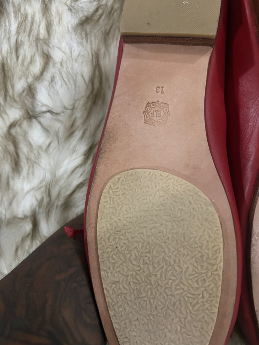 Women's Red Leather Ballet Flats with Bow Detail - Picture 3 of 4